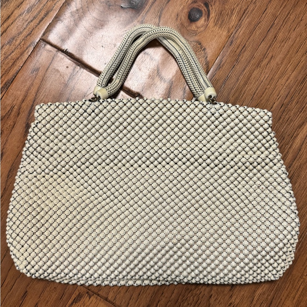 Whiting & Davis Elegant Cream Beaded Handbag
